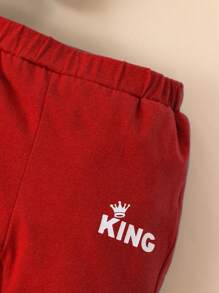 2pcs Baby Boy Letter Print Hooded Long Sleeve Bodysuit + Pants Set - Red - View 7