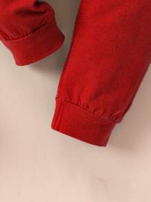 2pcs Baby Boy Letter Print Hooded Long Sleeve Bodysuit + Pants Set - Red - View 8