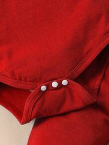 2pcs Baby Boy Letter Print Hooded Long Sleeve Bodysuit + Pants Set - Red - View 6