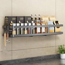 1 Pieza Soporte Multifuncional para Especias sin Perforación - Organizador Doble Uso para Cocina - Negro - Ver 5