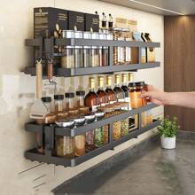 1 Pieza Soporte Multifuncional para Especias sin Perforación - Organizador Doble Uso para Cocina - Negro - Ver 2