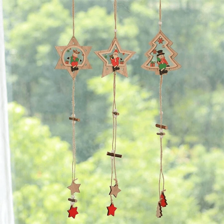 1 đồ trang trí bằng gỗ hình cây thông Noel, đồ trang trí Giáng sinh sáng tạo, đồ trang trí treo bằng gỗ Giáng sinh - Nhiều màu - Xem 1