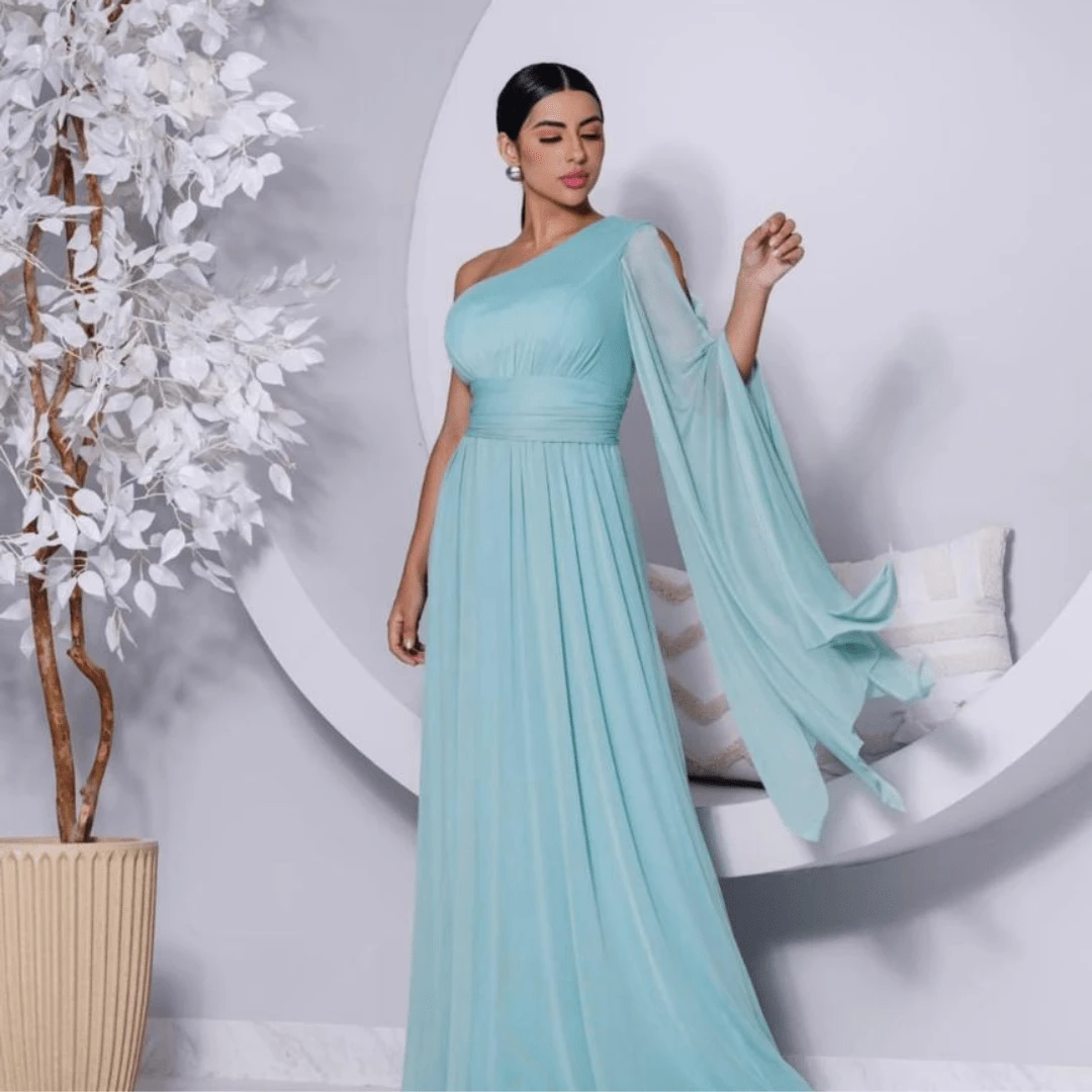 Long Tulle Bridesmaid Dress With Cape, Various Colors. - 薄荷綠 - 查看 1