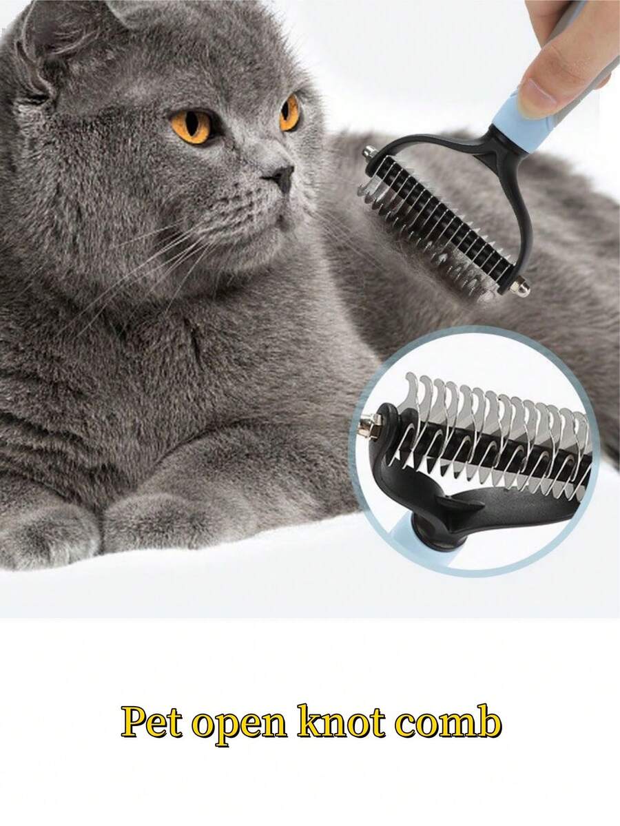 1 chiếc lược chải lông thú cưng hai mặt bằng thép không gỉ, lược chải lông rụng cho mèo