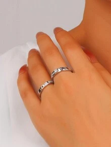1 chiếc nhẫn đôi bằng bạc Sterling 925 Cubic Zirconia, thiết kế chữ LOVE có thể điều chỉnh kích thước, nhẫn đơn dành cho nam/nữ, quà tặng cho cặp đôi, thích hợp cho hẹn hò hàng ngày ngày lễ tình nhân - Người mẫu nữ - Xem 4