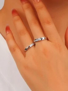 1 chiếc nhẫn đôi bằng bạc Sterling 925 Cubic Zirconia, thiết kế chữ LOVE có thể điều chỉnh kích thước, nhẫn đơn dành cho nam/nữ, quà tặng cho cặp đôi, thích hợp cho hẹn hò hàng ngày ngày lễ tình nhân - Người mẫu nữ - Xem 5