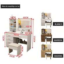 Tocador Compacto Moderno Con Espejo 5 Cajones 4 Repisas Led - Blanco - Ver 3