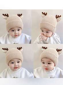 Christmas Kids Boys Girls Infant Knit Beanie Hat, Baby Thick Deer Pattern Winter Warm Cap - Red - View 1