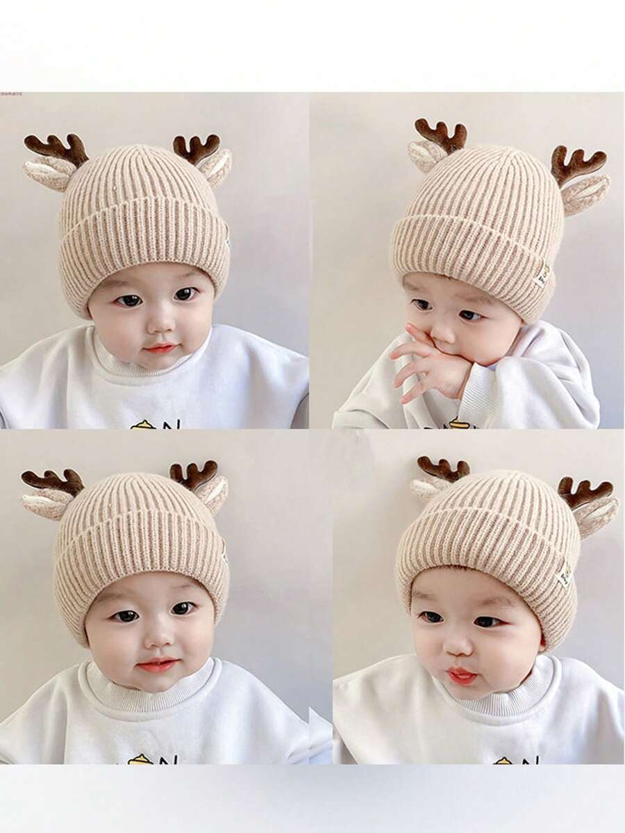 Christmas Kids Boys Girls Infant Knit Beanie Hat, Baby Thick Deer Pattern Winter Warm Cap - Red - View 1