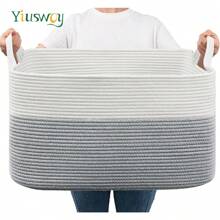 Yiuswoy 1个特大号编织绳收纳篮，可装毯子、玩具等，带提手，长方形，可用作洗衣篮或脏衣篮，适合存放毯子、枕头、玩具、家居装饰品和杂物，适用于客厅、浴室、卧室。 - 彩色 - 查看 16