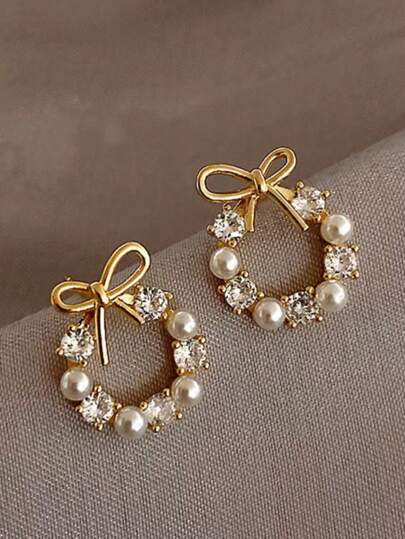 1 paire Boucles d'oreilles style coréen mode française et classique européenne et américaine pour femmes, boucles d'oreilles de luxe délicates minimalistes en faux perle