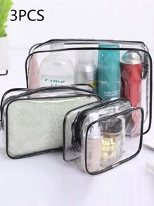 3 pezzi/1 pezzo Borsa per cosmetici trasparente in PVC, organizer per cosmetici, astuccio, accessori scolastici per ragazze, borsa da spiaggia per signore, borsa da toilette, accessori per il bagno, scatola per riporre, forniture scolastiche, articoli essenziali per il college, elementi essenziali da viaggio, borsa da viaggio, regalo per festa di nascità, contenitore per l'arte, Natale, Ognissanti, regalo personalizzato, contenitore per accessori, contenitore per il trucco, organizer da scrivania, organizzazione e conservazione del bagno, pratica borsa da toilette impermeabile con cerniera in plastica - Multicolore - Visualizzare 2