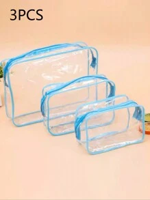 3 pezzi/1 pezzo Borsa per cosmetici trasparente in PVC, organizer per cosmetici, astuccio, accessori scolastici per ragazze, borsa da spiaggia per signore, borsa da toilette, accessori per il bagno, scatola per riporre, forniture scolastiche, articoli essenziali per il college, elementi essenziali da viaggio, borsa da viaggio, regalo per festa di nascità, contenitore per l'arte, Natale, Ognissanti, regalo personalizzato, contenitore per accessori, contenitore per il trucco, organizer da scrivania, organizzazione e conservazione del bagno, pratica borsa da toilette impermeabile con cerniera in plastica - Multicolore - Visualizzare 3