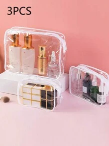 3 pezzi/1 pezzo Borsa per cosmetici trasparente in PVC, organizer per cosmetici, astuccio, accessori scolastici per ragazze, borsa da spiaggia per signore, borsa da toilette, accessori per il bagno, scatola per riporre, forniture scolastiche, articoli essenziali per il college, elementi essenziali da viaggio, borsa da viaggio, regalo per festa di nascità, contenitore per l'arte, Natale, Ognissanti, regalo personalizzato, contenitore per accessori, contenitore per il trucco, organizer da scrivania, organizzazione e conservazione del bagno, pratica borsa da toilette impermeabile con cerniera in plastica - Multicolore - Visualizzare 10