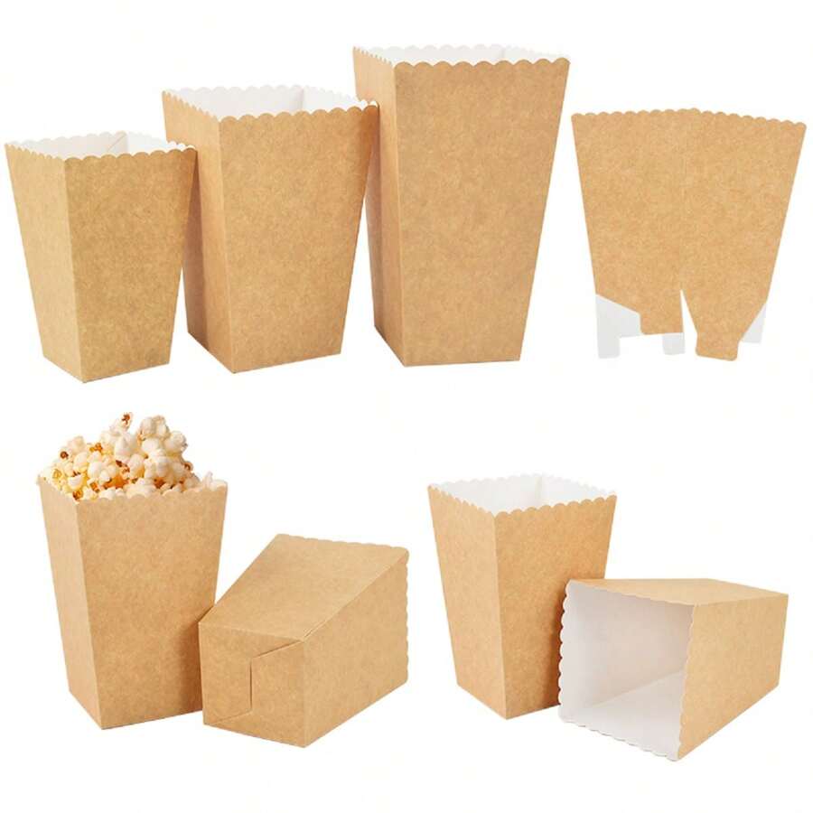 12个装纯棕色牛皮纸爆米花盒杯容器，生日电影派对回礼小零食杯，婚礼宾客零食礼盒