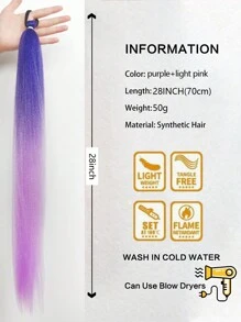 1 件 28 英寸（约 70 厘米）浪漫紫色编织马尾接发，适用于编织顶部弹力包裹和自然柔软编织渐变色合成接发，适合女士（紫色/浅紫色） - 漸層紫 - 查看 4