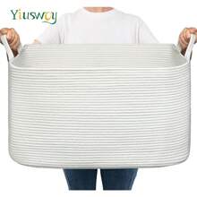 Yiuswoy 1个特大号编织绳收纳篮，可装毯子、玩具等，带提手，长方形，可用作洗衣篮或脏衣篮，适合存放毯子、枕头、玩具、家居装饰品和杂物，适用于客厅、浴室、卧室。 - 彩色 - 查看 15