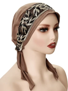 1 chiếc khăn trùm đầu thêu đàn hồi thanh lịch cho nữ, trang trí ren hoa polyester thời trang, phù hợp với mọi mùa - A - Xem 6