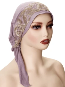 1 chiếc khăn trùm đầu thêu đàn hồi thanh lịch cho nữ, trang trí ren hoa polyester thời trang, phù hợp với mọi mùa - A - Xem 10
