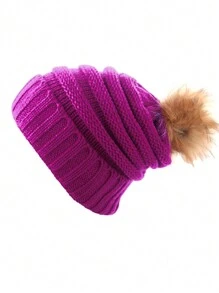 1pc Unisex Y2K Style Fashionable Solid Color Pom Pom Knit Beanie Hat, Suitable For Street, Party, Autumn Winter Outdoor, Warm