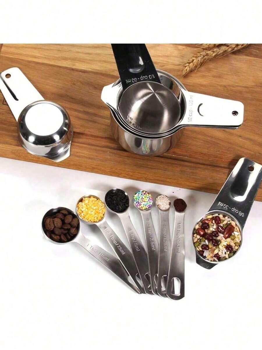 Measuring Cups And Spoons Set Of 14, Stainless Steel 7 Measuring Cups