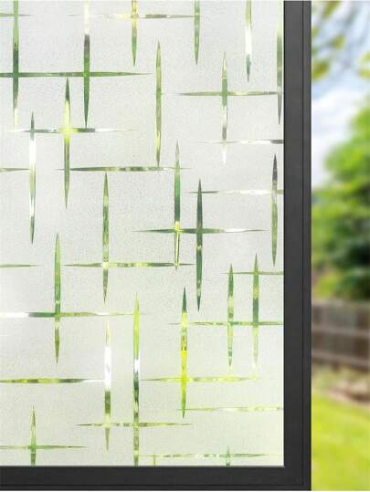 1 Roll Window Privacy Film Frosted Glass Window Film, Static Cling Sun Blocking Frosting Door Window Cover For Home, Decorative Window Sticker House Window Tint, Cross Pattern