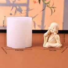 1pc Happy Little Monk Silicone Mold, DIY Handmade - White - View 2