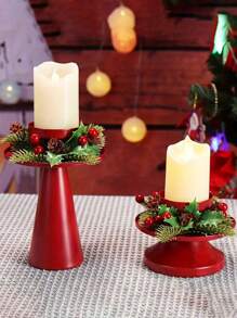 HOMEFISH Bộ 2 chân nến Giáng sinh cổ điển - Chân nến để bàn bằng gang có vòng hoa trang trí, hoàn thiện bằng sơn, dùng để trang trí Giáng sinh và ngày lễ tình nhân, quà tặng tuyệt vời nhất - Đỏ - Xem 1