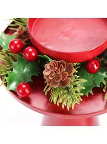 HOMEFISH Bộ 2 chân nến Giáng sinh cổ điển - Chân nến để bàn bằng gang có vòng hoa trang trí, hoàn thiện bằng sơn, dùng để trang trí Giáng sinh và ngày lễ tình nhân, quà tặng tuyệt vời nhất - Đỏ - Xem 5