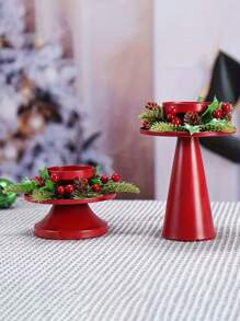 HOMEFISH Bộ 2 chân nến Giáng sinh cổ điển - Chân nến để bàn bằng gang có vòng hoa trang trí, hoàn thiện bằng sơn, dùng để trang trí Giáng sinh và ngày lễ tình nhân, quà tặng tuyệt vời nhất - Đỏ - Xem 4