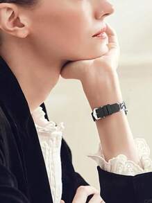 1pc 20mm/22mm Leather Chain Watch Band Compatible With Samsung Galaxy Watch 3 40mm/44mm, Galaxy Watch 5/5 Pro/4 40mm/44mm/46mm, Unisex - Black - View 12