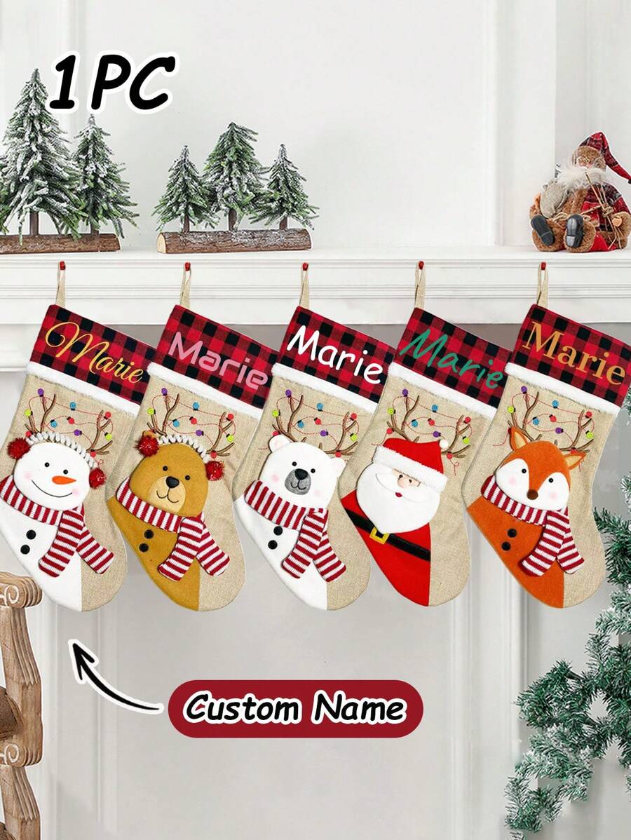 1pc Personalized Christmas Stockings With Names, Custom Name Christmas Stocking, Christmas Gifts Fireplace Christmas Decorations, Candy Christmas Stockings, Christmas Stockings Personalized, Custom Name 20 Inches Family Xmas Stockings - Multicolor - View 1