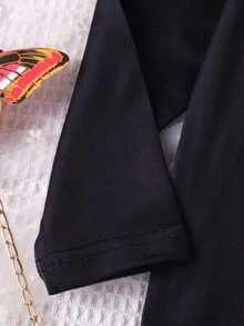 Bộ 2 món/Bộ đồ liền thân tay dài dệt kim mềm họa tiết trái tim và bướm nhiều màu sắc ngẫu nhiên cho bé gái, mùa thu/đông - màu đen - Xem 5