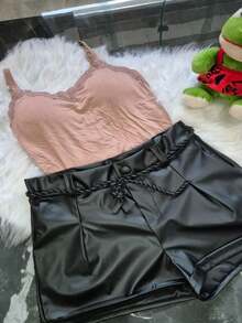 Blouse And Leatherette Shorts Kit - 淺粉色 - 查看 3