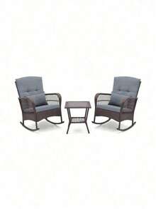3 PCS Rocking Bistro Rattan Conversation Dining Sofa Set W/ 2-Tiers Coffee Table - 1 - 查看 1