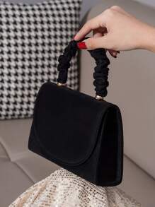 优雅的皱褶手提包，适合正式礼服和派对的高级手拿包，智能手机、口红的完美配饰，适合活动的时尚女包 - 黑色 - 查看 5