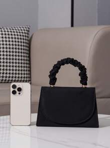 优雅的皱褶手提包，适合正式礼服和派对的高级手拿包，智能手机、口红的完美配饰，适合活动的时尚女包 - 黑色 - 查看 6