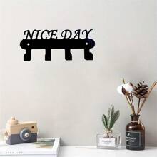 Festive Metal Key Hook With 'NICE DAY' Design - Wall Mountable, Powder Coated, Rust Resistant - Black - View 6