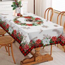 1pc Christmas Table Cloth For Rectangle Tables, Christmas Tablecloth - Flower Buffalo Plaid Christmas Decor - Water Resistant Holiday Christmas Decorations For Home, Party, Kitchen - Multicolor - View 8