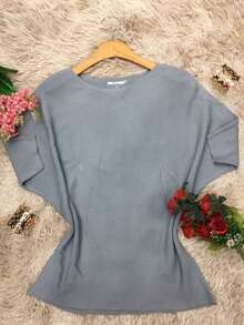 Batwing Sleeve Blouse In Imported Ribbed Modal, One Size. - Xám - Xem 2