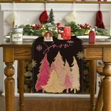 1pc Christmas Tree Apron, Pink Buffalo Plaid Snowflake & Pine Tree Seasonal Winter Holiday Farmhouse Kitchen Dining Table Decor, Christmas Table Decoration, Indoor Outdoor