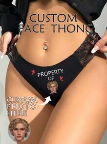 1pc Custom Photo Lace Sexy Low-Rise Panty, Personalized Gift For Girlfriend/Wife, Birthday/Valentine's Day Present, Rave, Bridal Lingerie