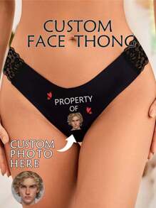 1pc Custom Photo Lace Sexy Low-Rise Panty, Personalized Gift For Girlfriend/Wife, Birthday/Valentine's Day Present, Rave, Bridal Lingerie