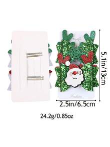 2 件套女孩儿童圣诞风格可爱独特耳饰闪光蝴蝶结女孩发夹发夹适合派对和造型 - 彩色 - 查看 6