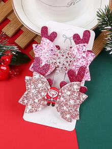 2 件套女孩儿童圣诞风格可爱独特耳饰闪光蝴蝶结女孩发夹发夹适合派对和造型 - 彩色 - 查看 7