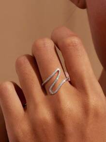 1 pieza Anillo único de mujer de geometría de circonita en plata de ley 925 - Joyería fina simple y elegante, regalo