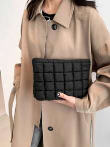 时尚多功能弹力锁边绣花线格子化妆包休闲手拿包保暖羽绒迷你包时尚多功能绗缝绣花格子化妆包，休闲手拿包，保暖袋，返校背包，旅行沙滩度假收纳袋，旅行收纳袋，化妆包，化妆袋，度假收纳袋 - 彩色 - 查看 2