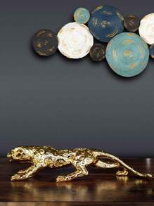 1 件创意豹纹设计金色家居装饰物，电镀树脂装饰工艺品，适合家居装饰、卧室装饰、办公室和学生，最佳万圣节和圣诞节礼物