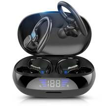 Wireless Headphones Wireless Earbuds 80hrs Playback Ear Buds Over-Ear Stereo Bass Earphones With Earhooks Microphone LED Battery Display For Sports/Workout/Gym/Running - 黑色 - 查看 7