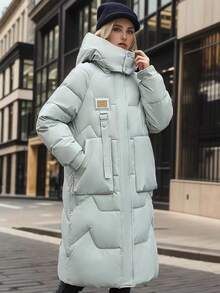 女士加厚中长款派克大衣，2025新款冬季齐膝修身高端时尚简约女士冬季保暖加厚外套时尚 - 綠色 - 查看 5